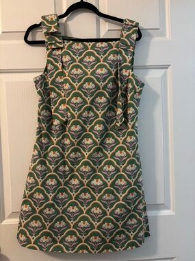 entro Green Floral Mini Dress with Pink & Yellow Accents